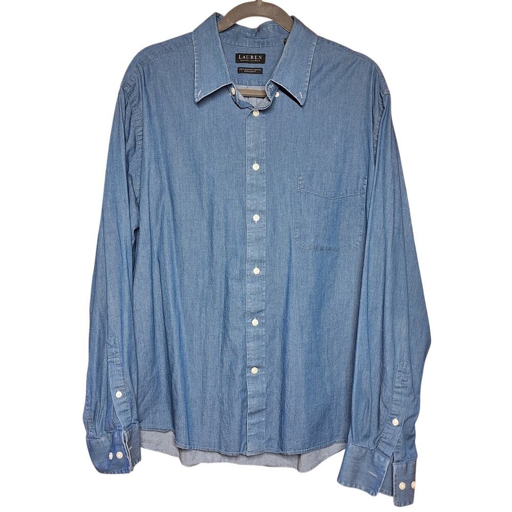 Lauren Ralph lauren black label Chambray button down denim shirt blue XL casual